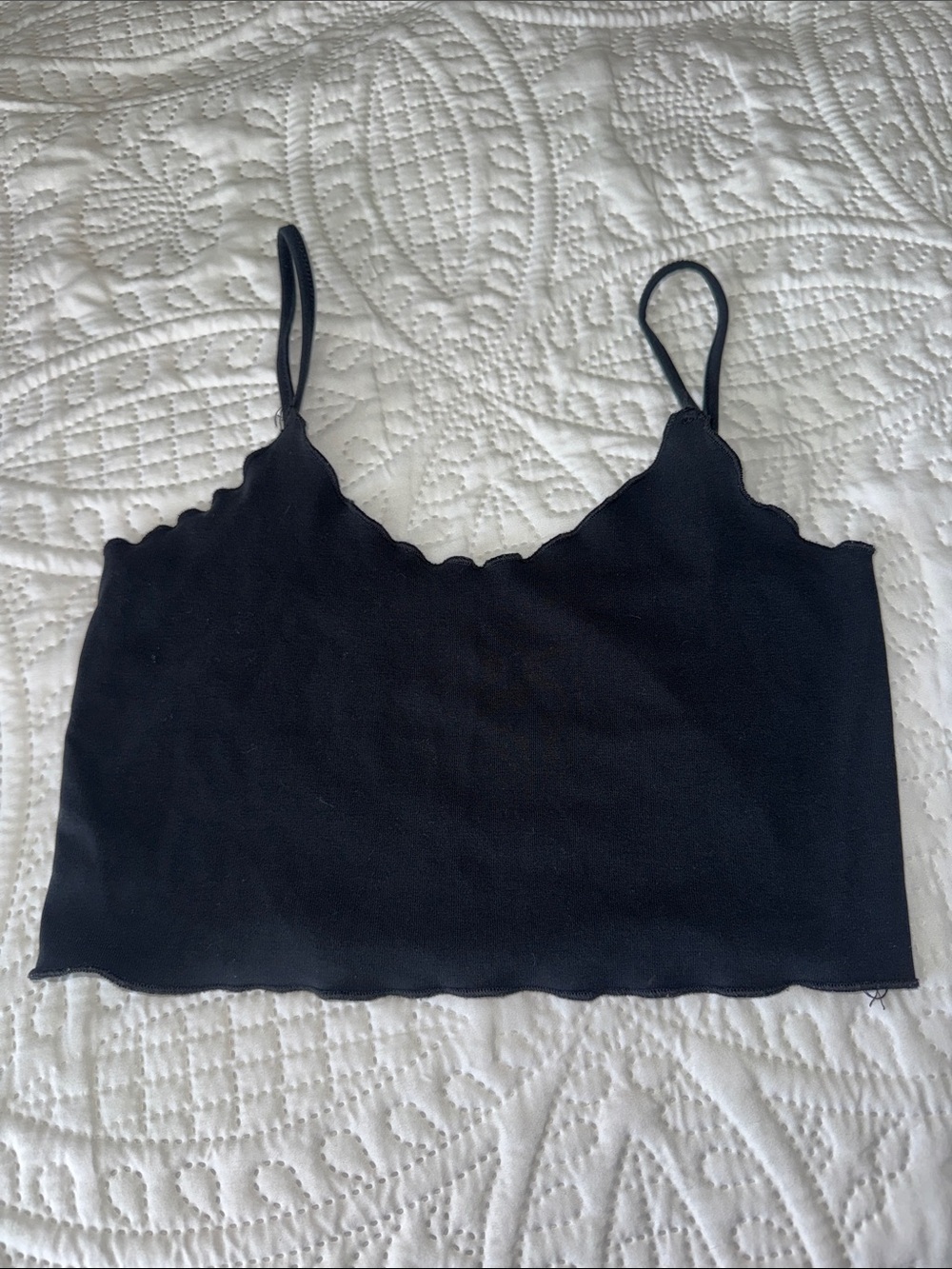 Scalloped Edge Black Spaghetti-Strap Camisole